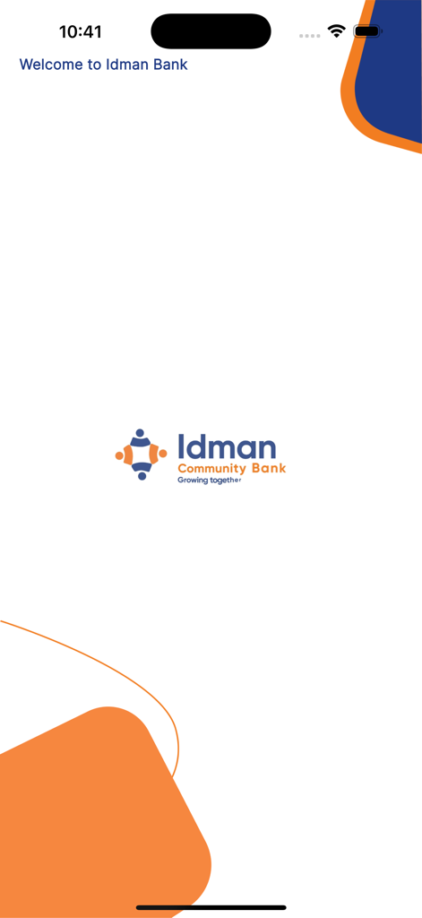 Idman Wallet - Écran d'accueil de l'application Idman Wallet avec le logo d'Idman Community Bank