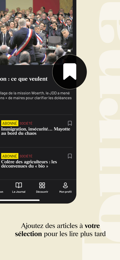 Le JDD : actualités et info - Screenshot of the Le JDD app selection feature allowing users to save news articles for later reading