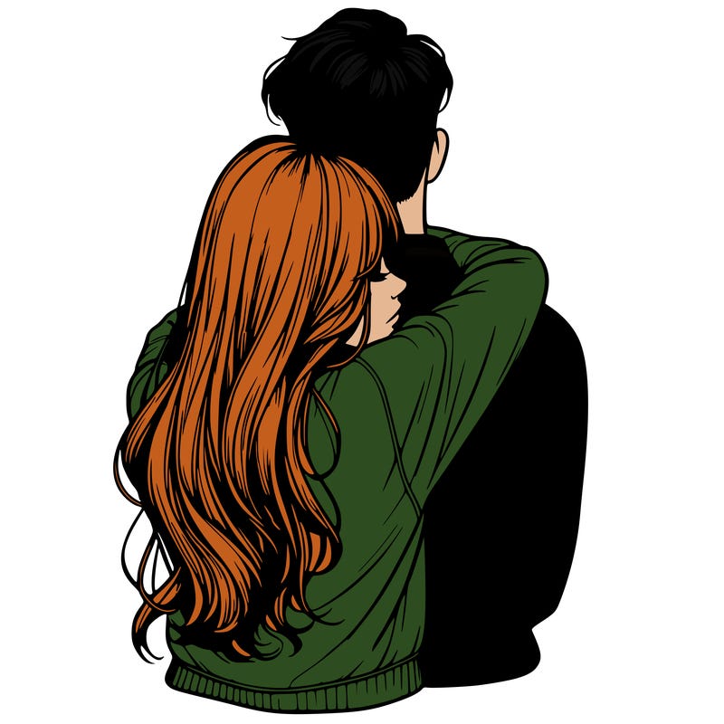 realistic girl hugging boyfriend from back