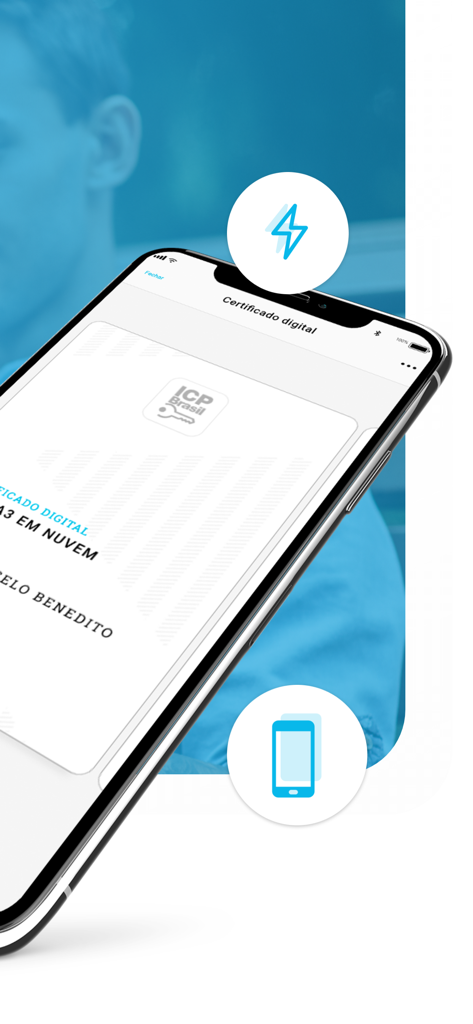 App mobile VIDaaS che mostra un certificato digitale per ICP Brasil su un iPhone