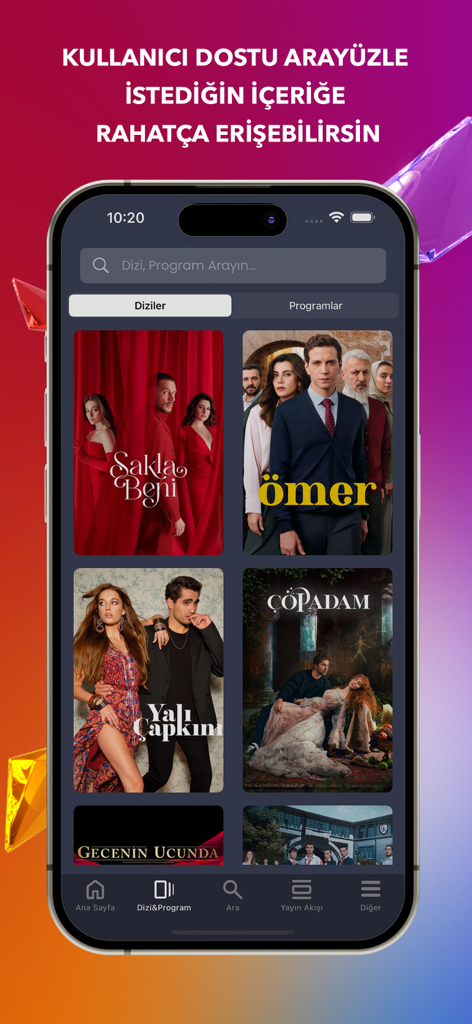 인기 터키 드라마 및 시리즈 검색을 보여주는 Star TV 모바일 앱 인터페이스