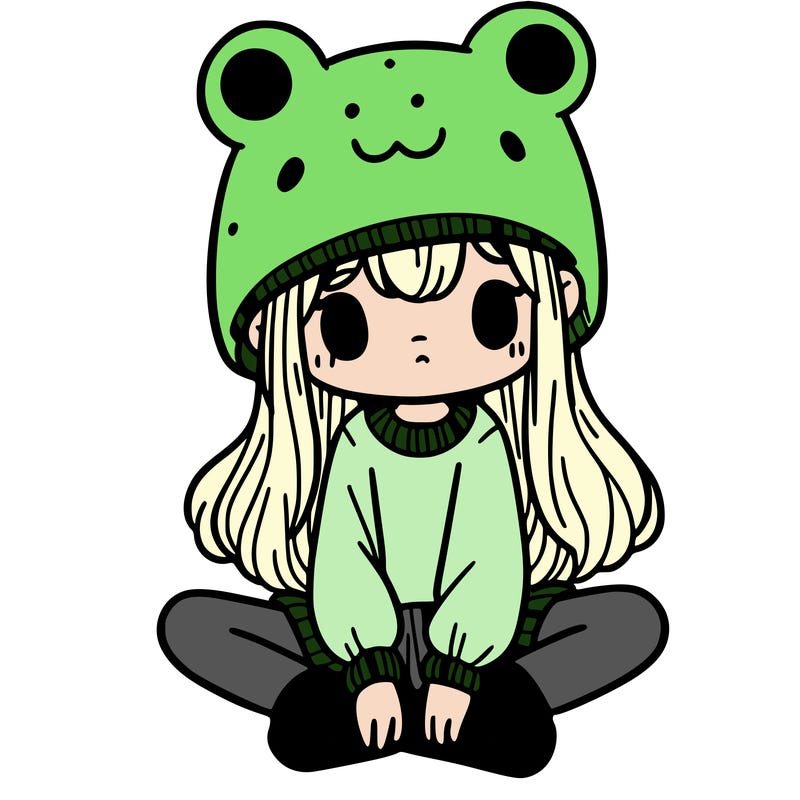 a girl wearing a frog hat and some frog socks