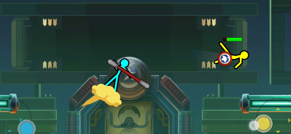 Stickman Clash Mobile - Blue and yellow stickman figures in a physics based fight.