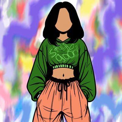 realistic girl faceless with baggy pants and a crop top