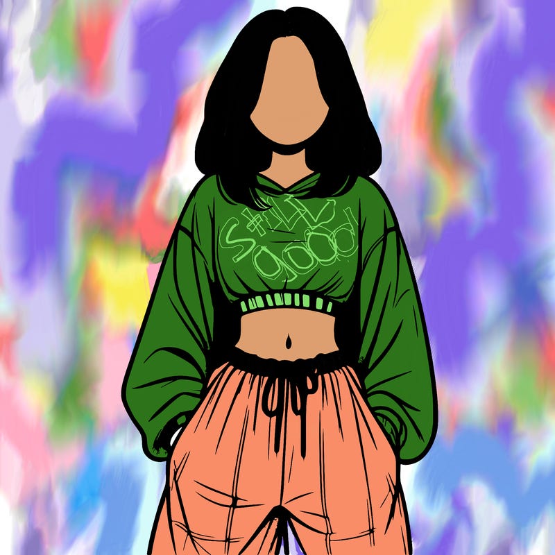 realistic girl faceless with baggy pants and a crop top