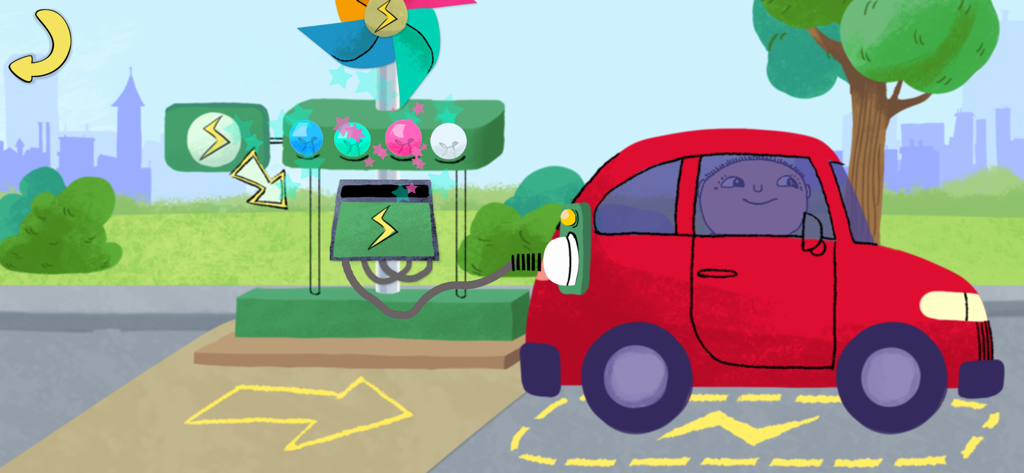 Beep beep Alfie Atkins - Kids - Alfie Atkins in a red car at an electric charging station