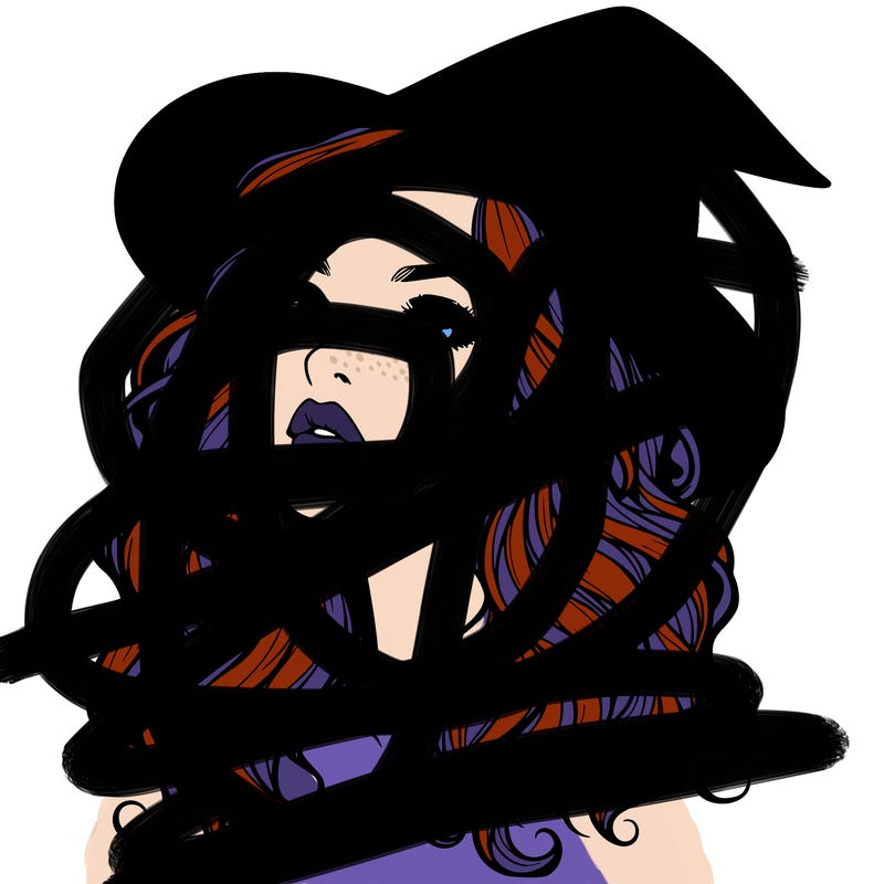 realistic witch girl with wavy hair and lips