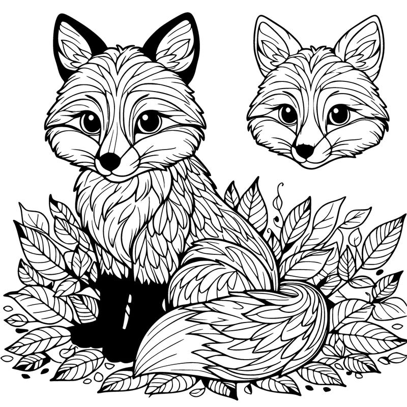 realistic fox sitting in a pile of leaves