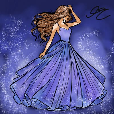 realistic woman with dress flowing in the wind