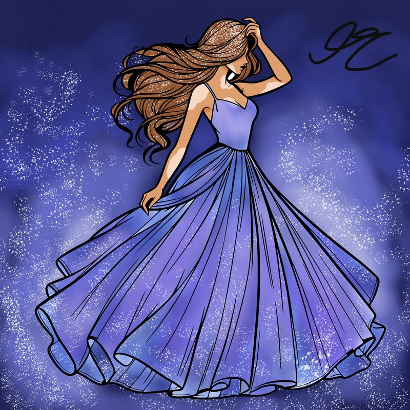 realistic woman with dress flowing in the wind