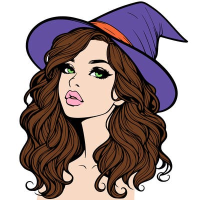 realistic witch girl with wavy hair and lips