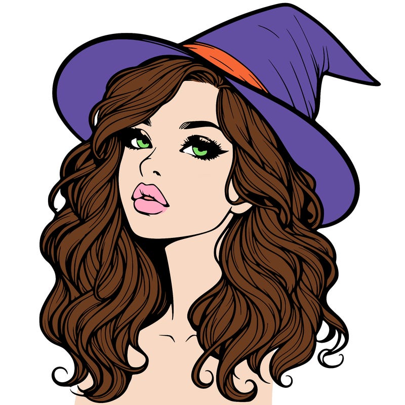 realistic witch girl with wavy hair and lips