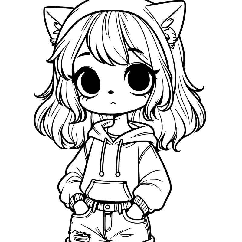 girl with wolf ears jeans and hoodie