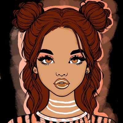 realistic girl with two buns in hair and lips