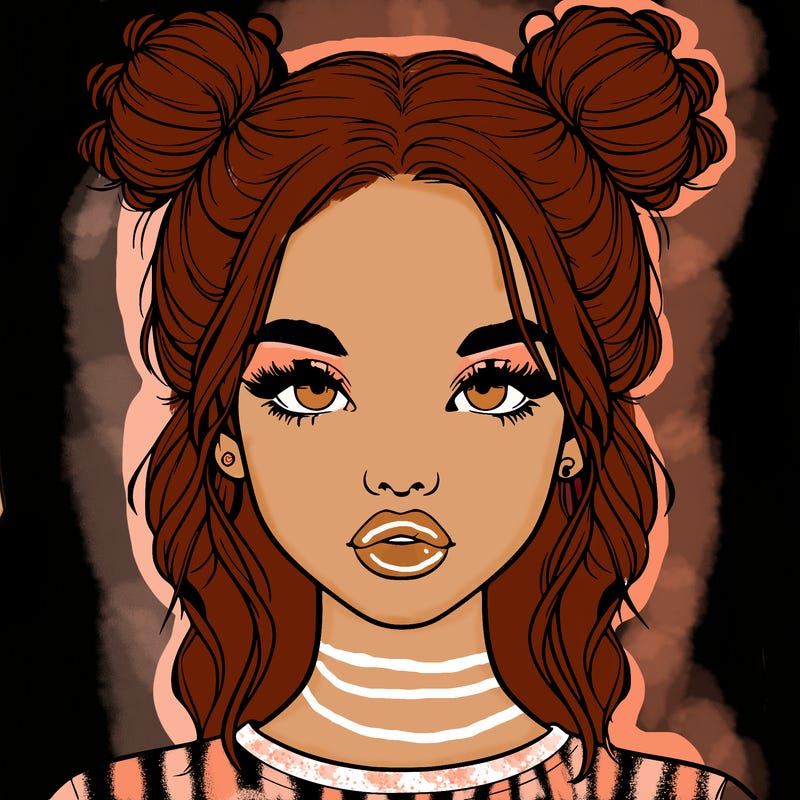 realistic girl with two buns in hair and lips