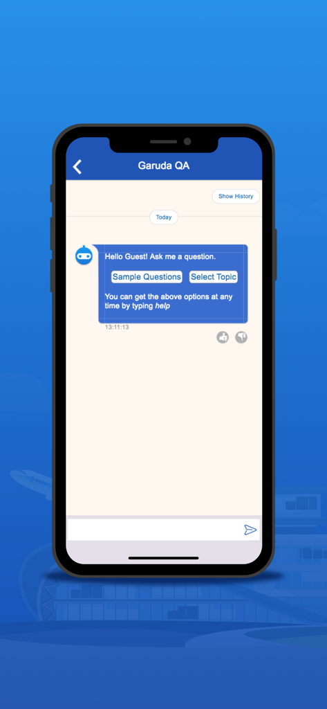 AirSewa - Garuda QA chatbot interface in the AirSewa app for traveler support and common queries