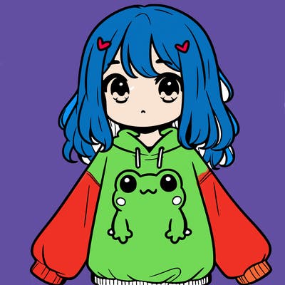girl wearing frogging sweatshirt