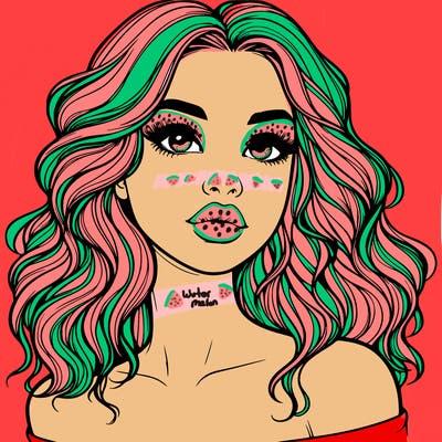 realistic girl with wavy hair and lips