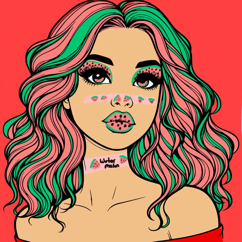 realistic girl with wavy hair and lips