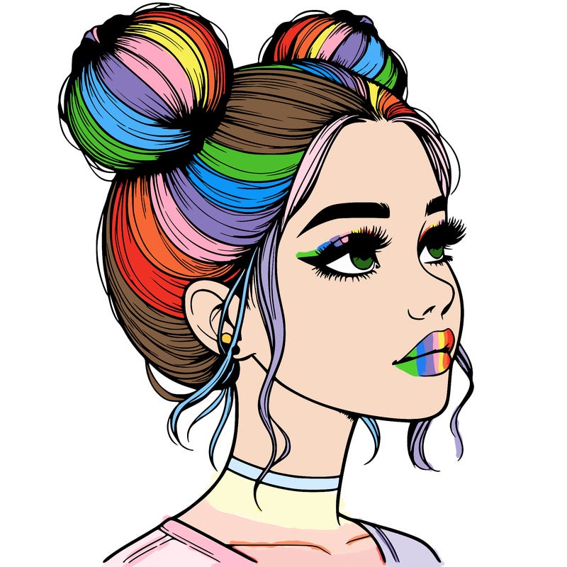 realistic girl with buns on the top of her head