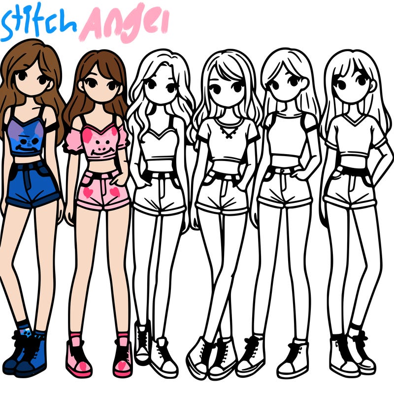 a group of girls wearing crop tops and shorts