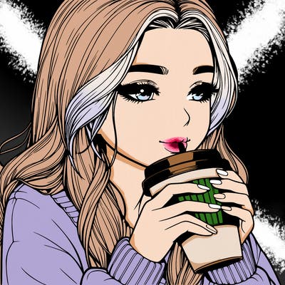 realistic girl drinking coffee