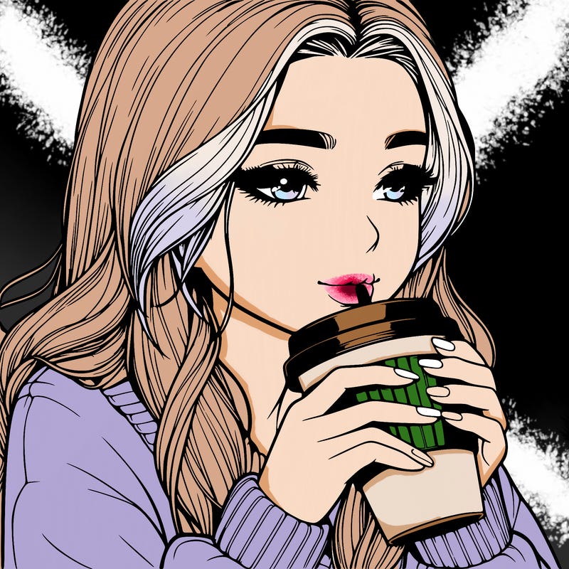 realistic girl drinking coffee