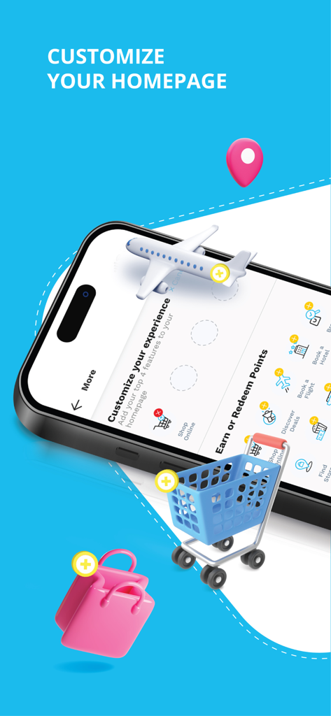 Go Rewards PH - A smartphone displaying the customize homepage interface of the Go Rewards PH mobile app.