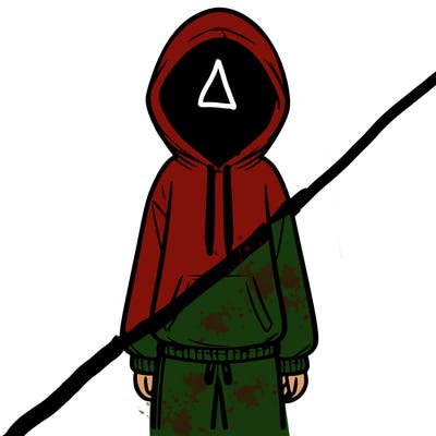 faceless girl in a tracksuit with a hood on and no hair