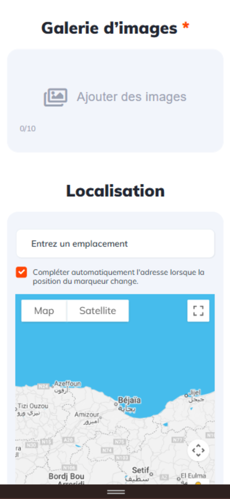 Seyara Zone - Seyara Zone app interface showing image upload and location selection features.