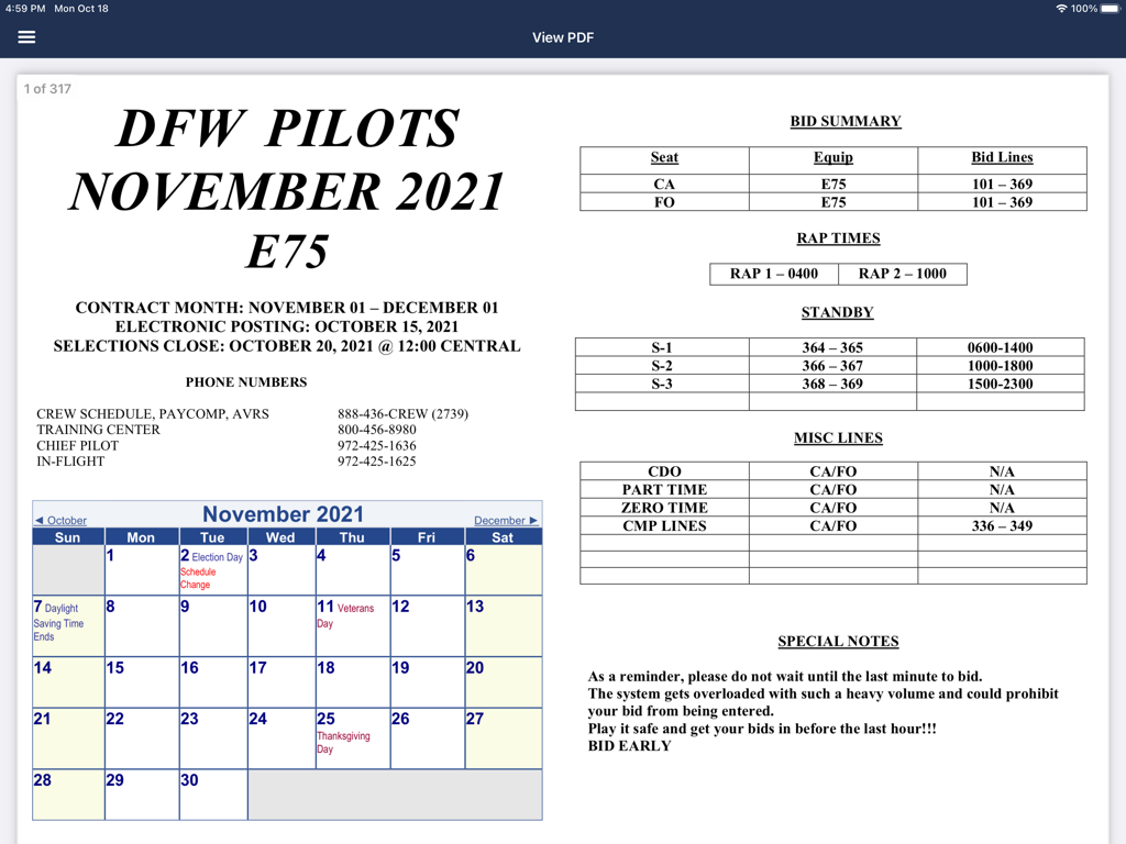 QuickBid App zeigt eine Zusammenfassung des Pilot-Bewerbungspakets für die Flugplanungsplanung der Flugbesatzung