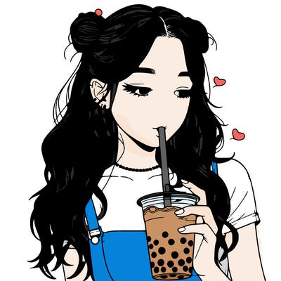 aesthetic realistic girl with boba