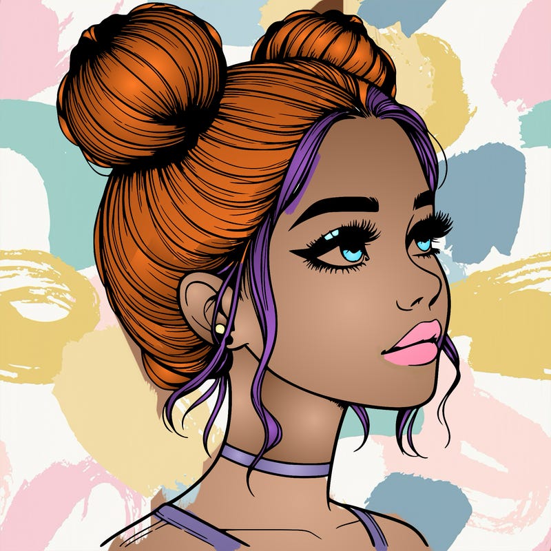 realistic girl with buns on the top of her head
