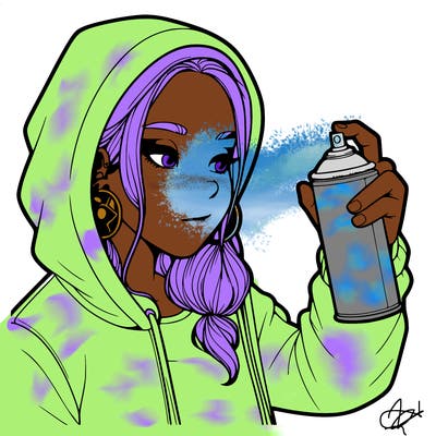 a realistic girl, spray painting