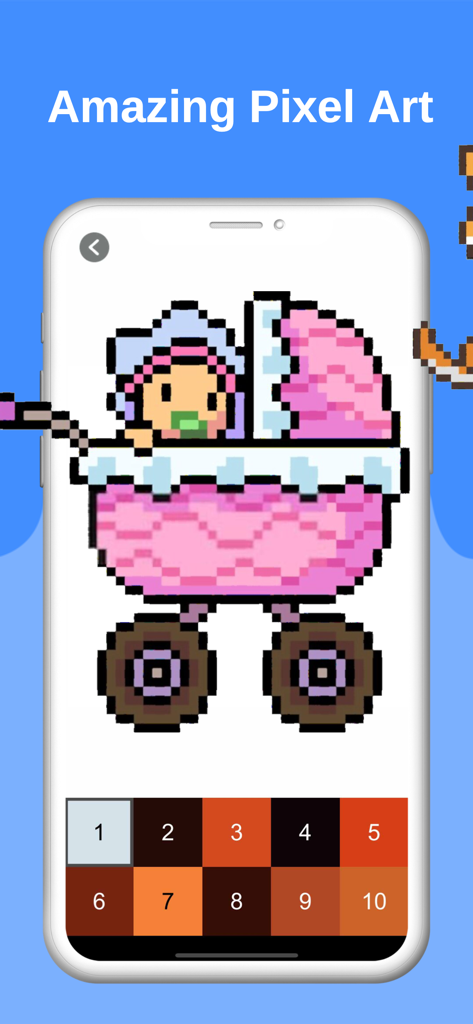 Sprite : Pixel Art Creator - Captura de pantalla móvil de la aplicación Sprite Pixel Art Creator que muestra un proyecto de cochecito de bebé para colorear por número