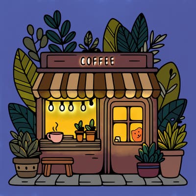 coffee shop with some plants and really cute and trendy