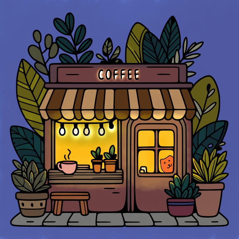 coffee shop with some plants and really cute and trendy