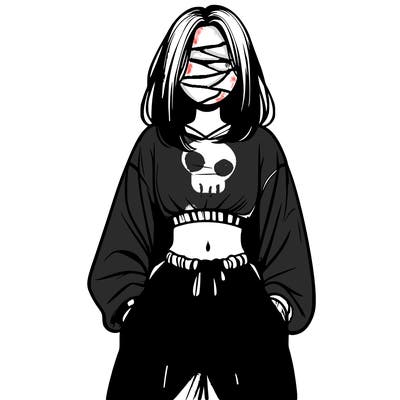 realistic girl faceless with baggy pants and a crop top