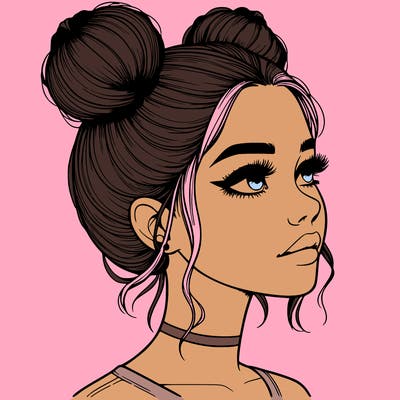 realistic girl with buns on the top of her head