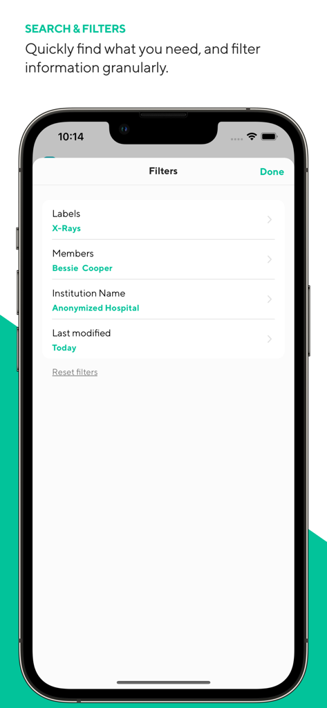 Medicai app search and filters interface for medical imaging