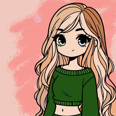 girl with long hair and a crop top with a sweater