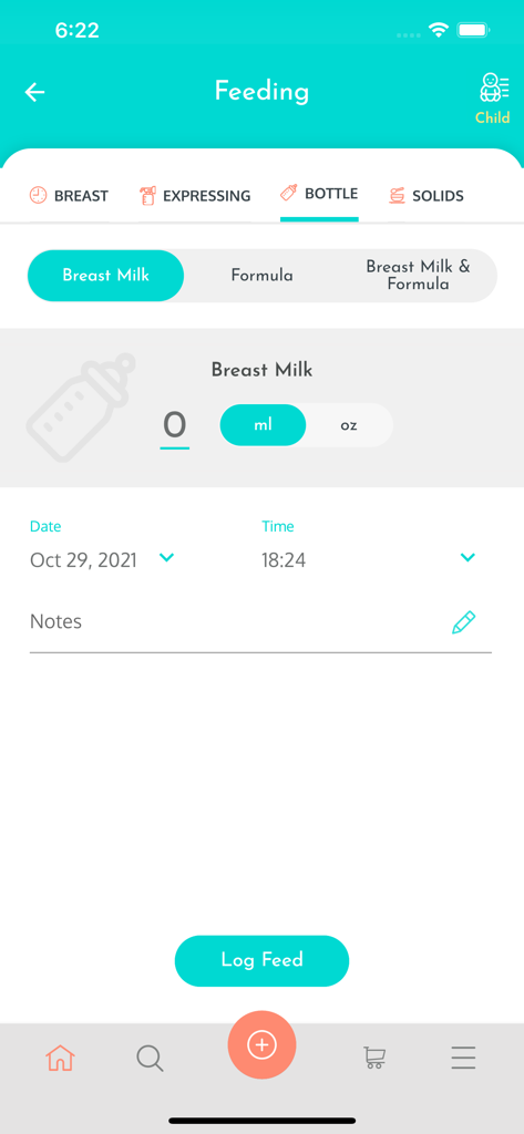 Nanny Louenna - Interface of the Nanny Louenna app showing the bottle feeding log for babies