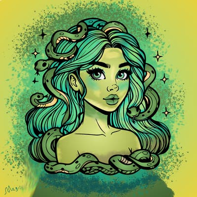 realistic girl with snakes as hair