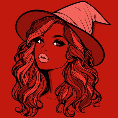 realistic witch girl with wavy hair and lips