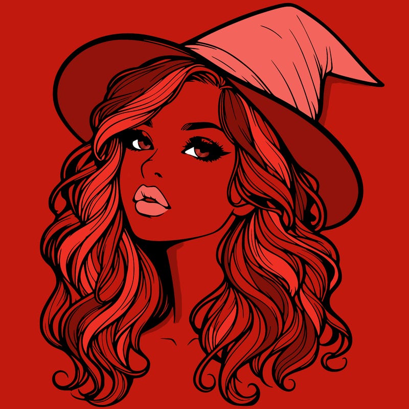 realistic witch girl with wavy hair and lips