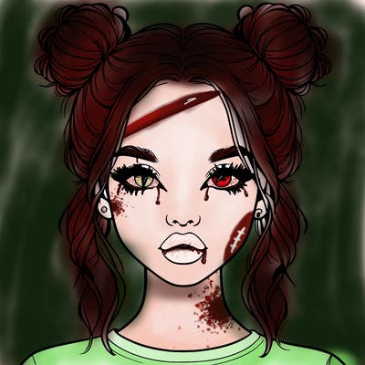 realistic girl with two buns in hair and lips