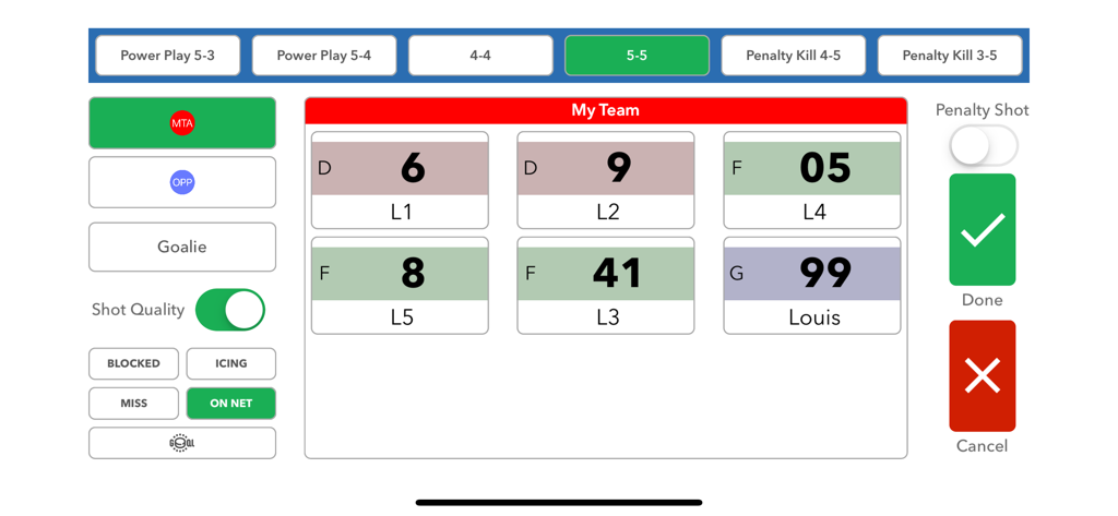 iTrackHockey Dashboard zur Echtzeit-Verfolgung von Spielstatistiken und Spielerleistung