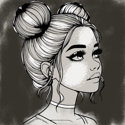 realistic girl with buns on the top of her head