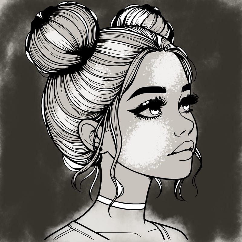realistic girl with buns on the top of her head