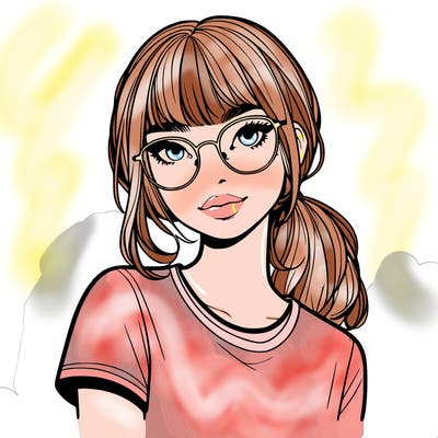 realistic girl with freckles and clear glasses